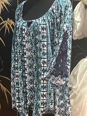 French Laundry Blue & Teal Printed Blouse RE